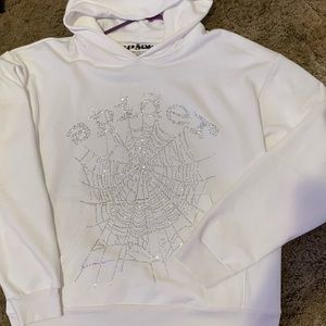 Og white blinged out sp5der hoodie